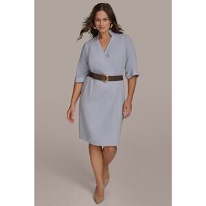 Donna Karan Plus Size Candy Crepe V-neck Belted Sheath Dress
